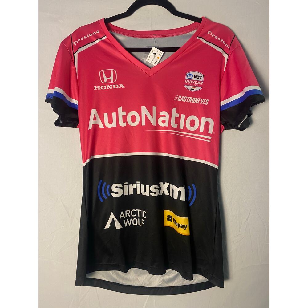 IndyCar Hélio Castroneves #06 Black Pink V-Neck Racing Shirt Women's Medium